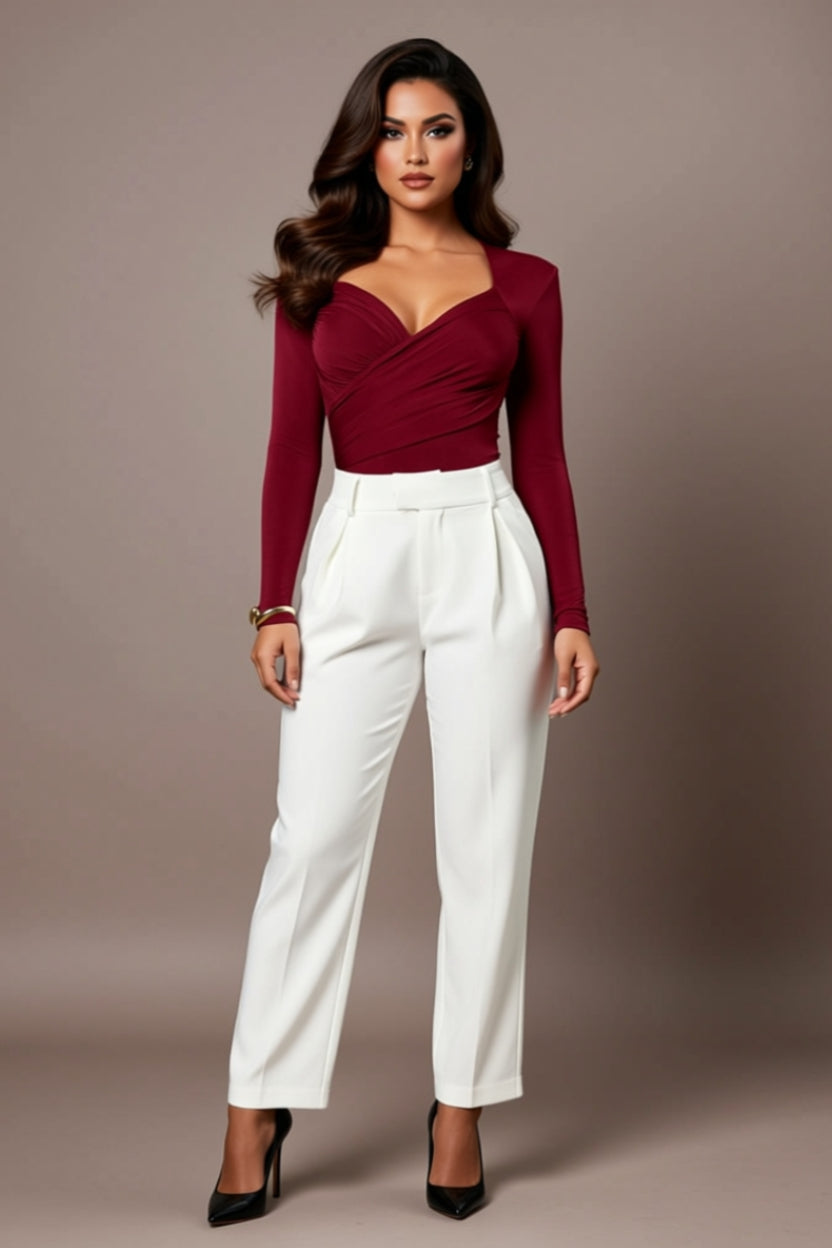 Ruched Sweetheart-Neck Long-Sleeve Bodysuit