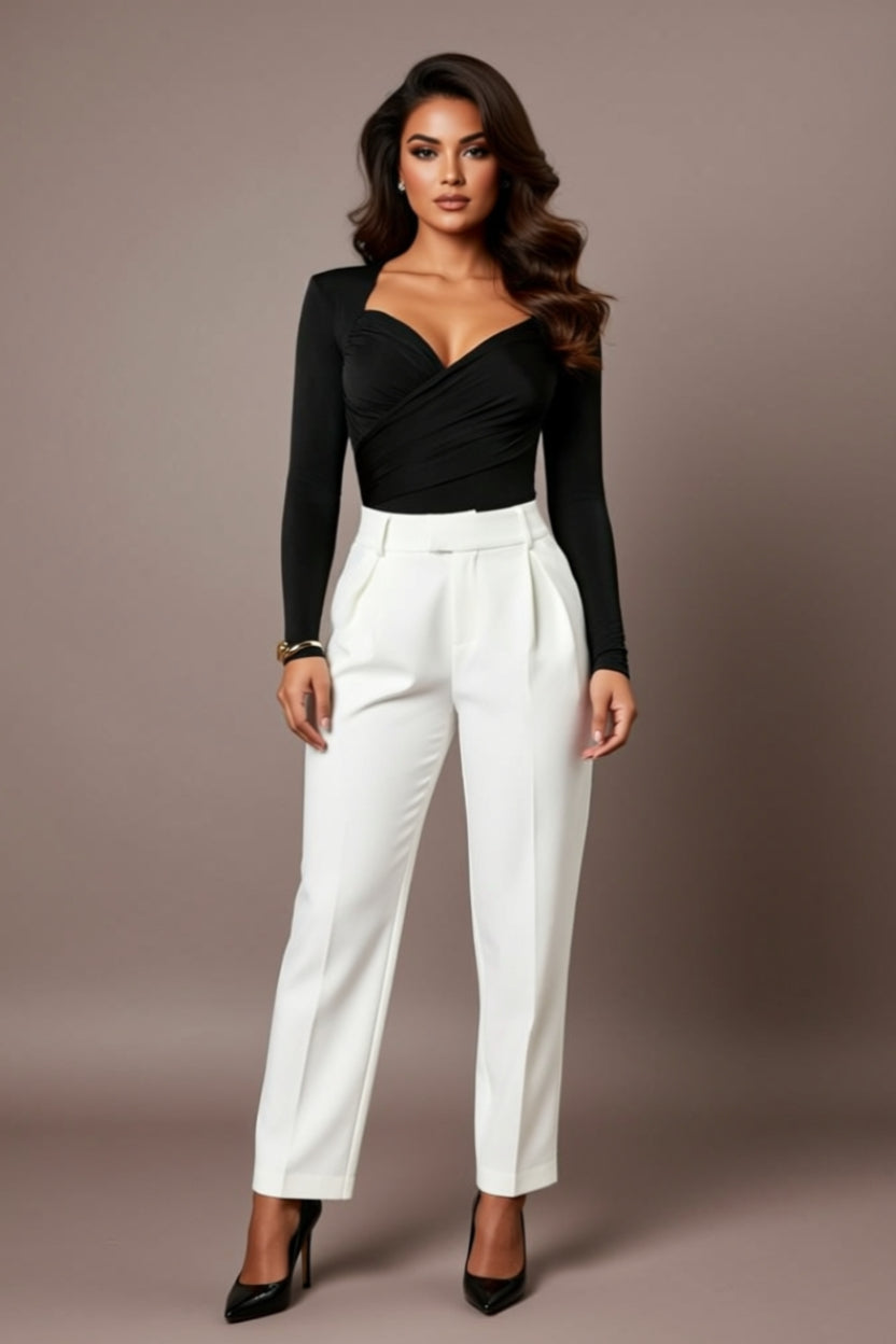 Ruched Sweetheart-Neck Long-Sleeve Bodysuit