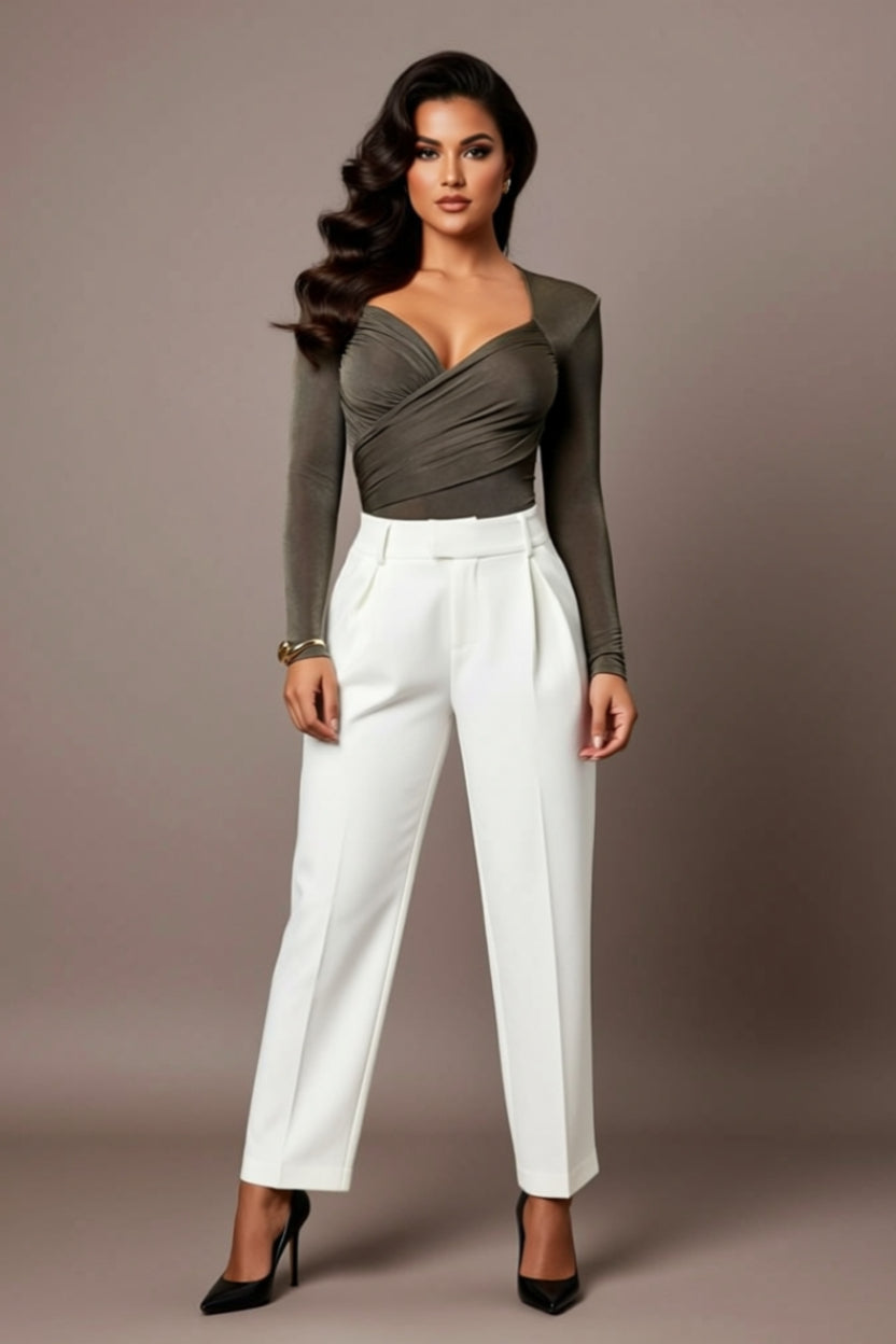 Ruched Sweetheart-Neck Long-Sleeve Bodysuit