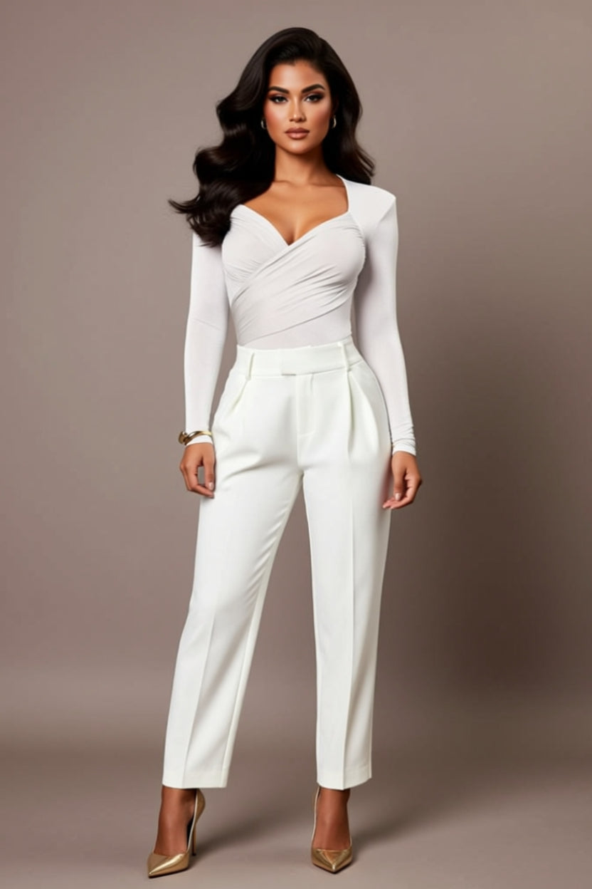 Ruched Sweetheart-Neck Long-Sleeve Bodysuit