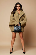 Camel Oversized Button-Front Coat with Wide Lapels and Pockets