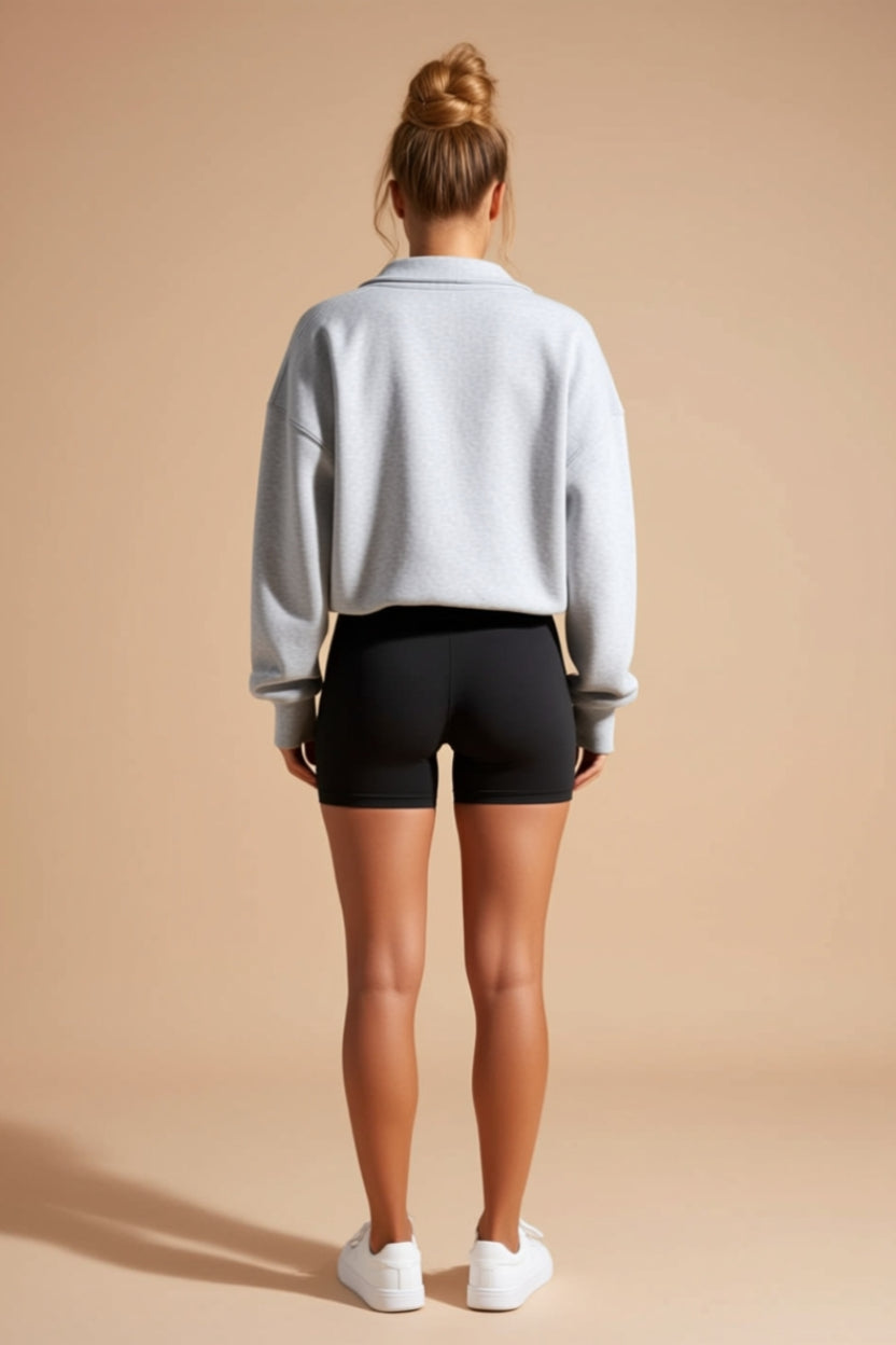 Oversized Collared Button-Neck Polo Sweatshirt