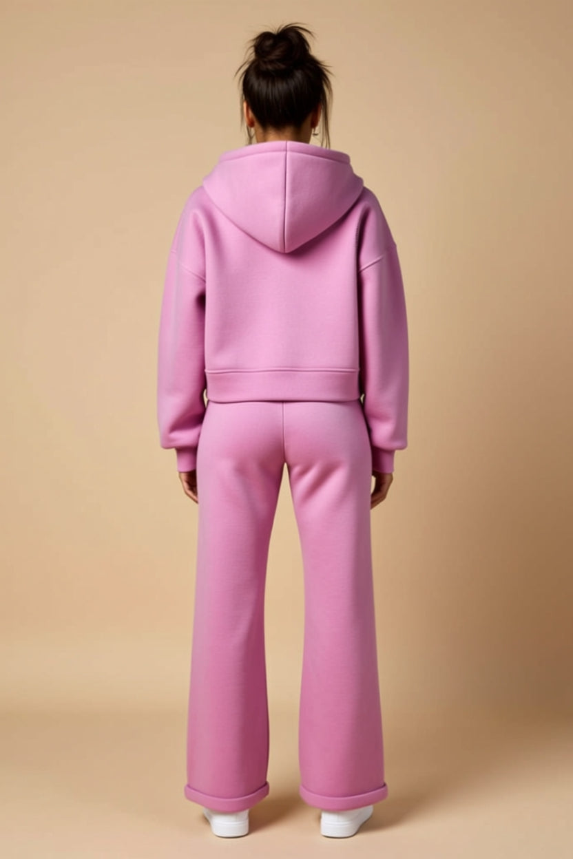 Zip-Up Hoodie and Drawstring Wide-Leg Pants Two-Piece Set