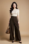 Chocolate Brown High-Waisted Tailored Wide-Leg Pants