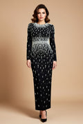 Black Rhinestone Long-Sleeve Bodycon Maxi Dress