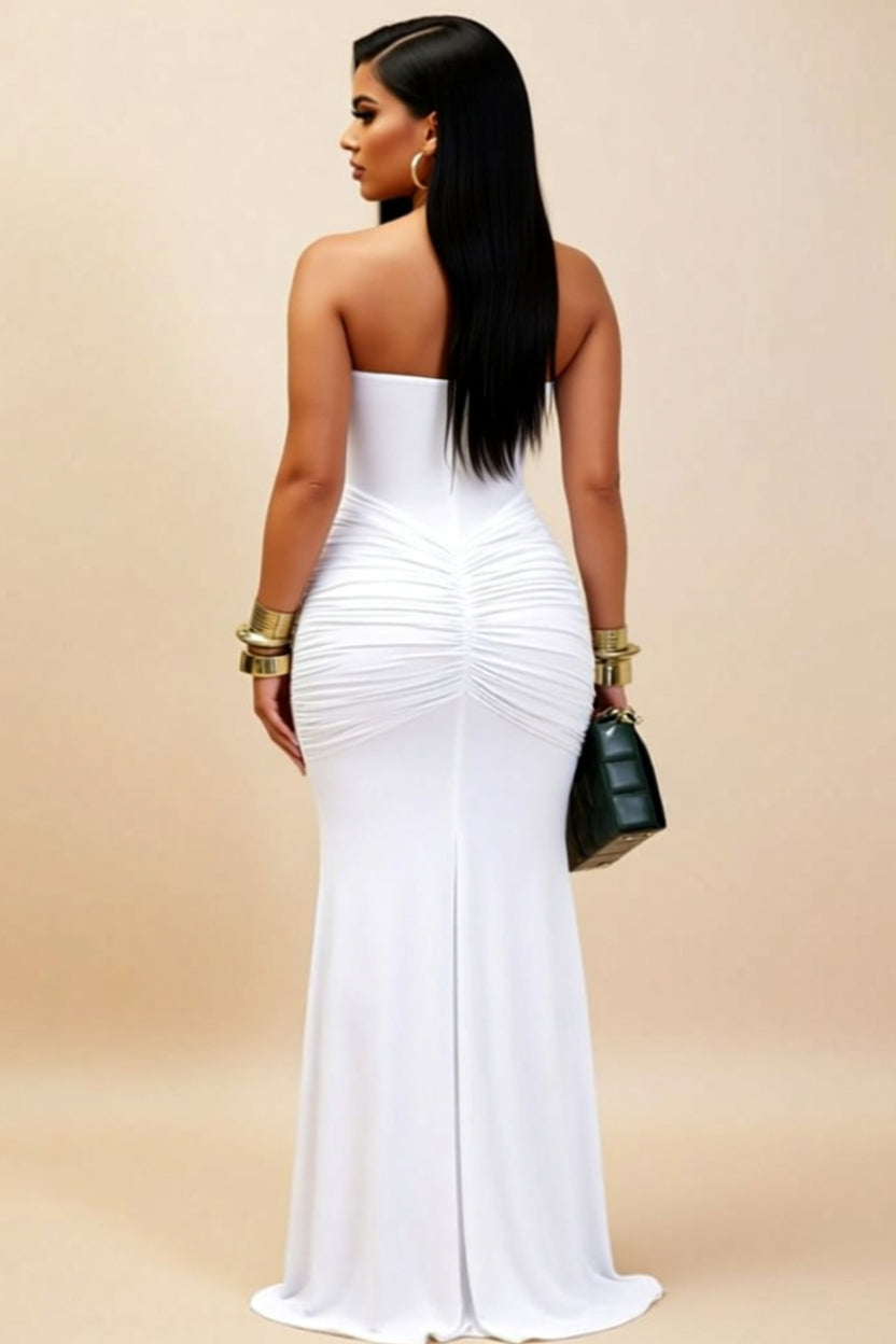 Ruched Halter-Neck Sheer-Panel Bodycon Maxi Dress