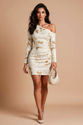 Abstract Print One-Shoulder Ruched Bodycon Mini Dress