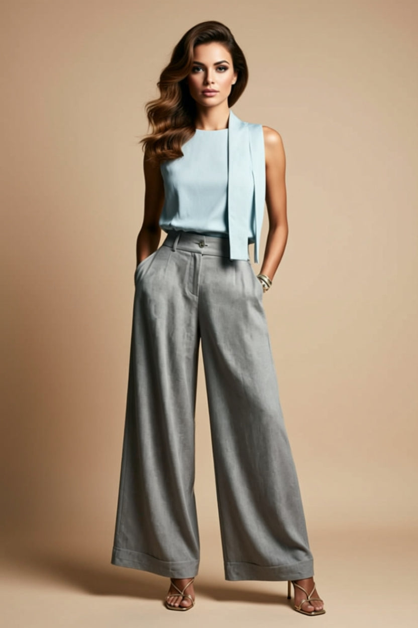 High-Waisted Pleated Wide-Leg Pants with Pockets