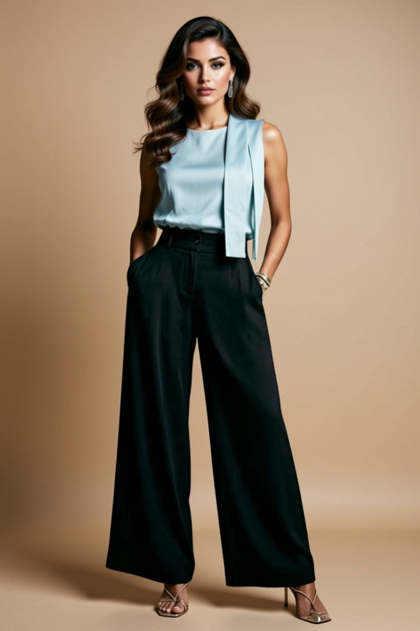 High-Waisted Pleated Wide-Leg Pants with Pockets