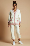 Cable-Knit Button-Front Cardigan and Pants Two-Piece Lounge Set