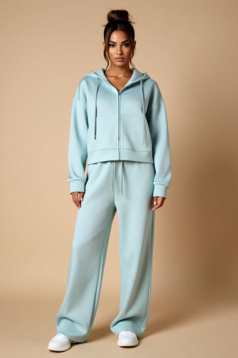 Zip-Up Hoodie and Wide-Leg Pants Two-Piece Lounge Set