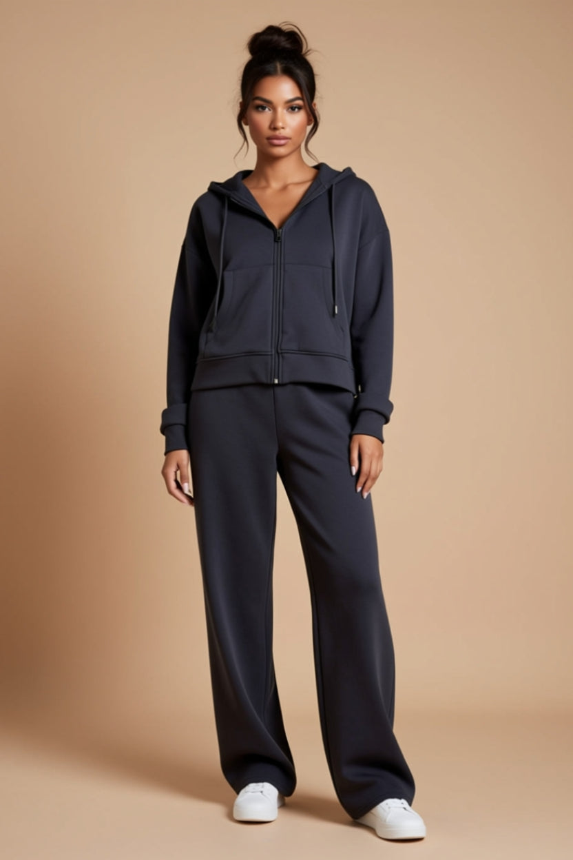 Zip-Up Hoodie and Wide-Leg Pants Two-Piece Lounge Set