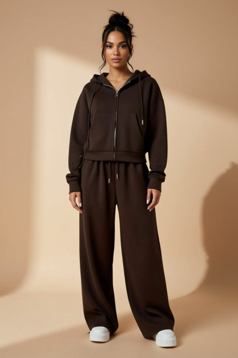 Zip-Up Hoodie and Wide-Leg Pants Two-Piece Lounge Set
