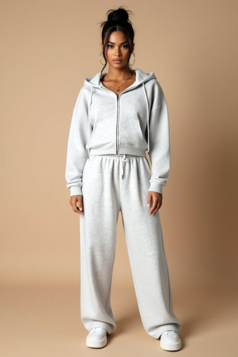 Zip-Up Hoodie and Wide-Leg Pants Two-Piece Lounge Set