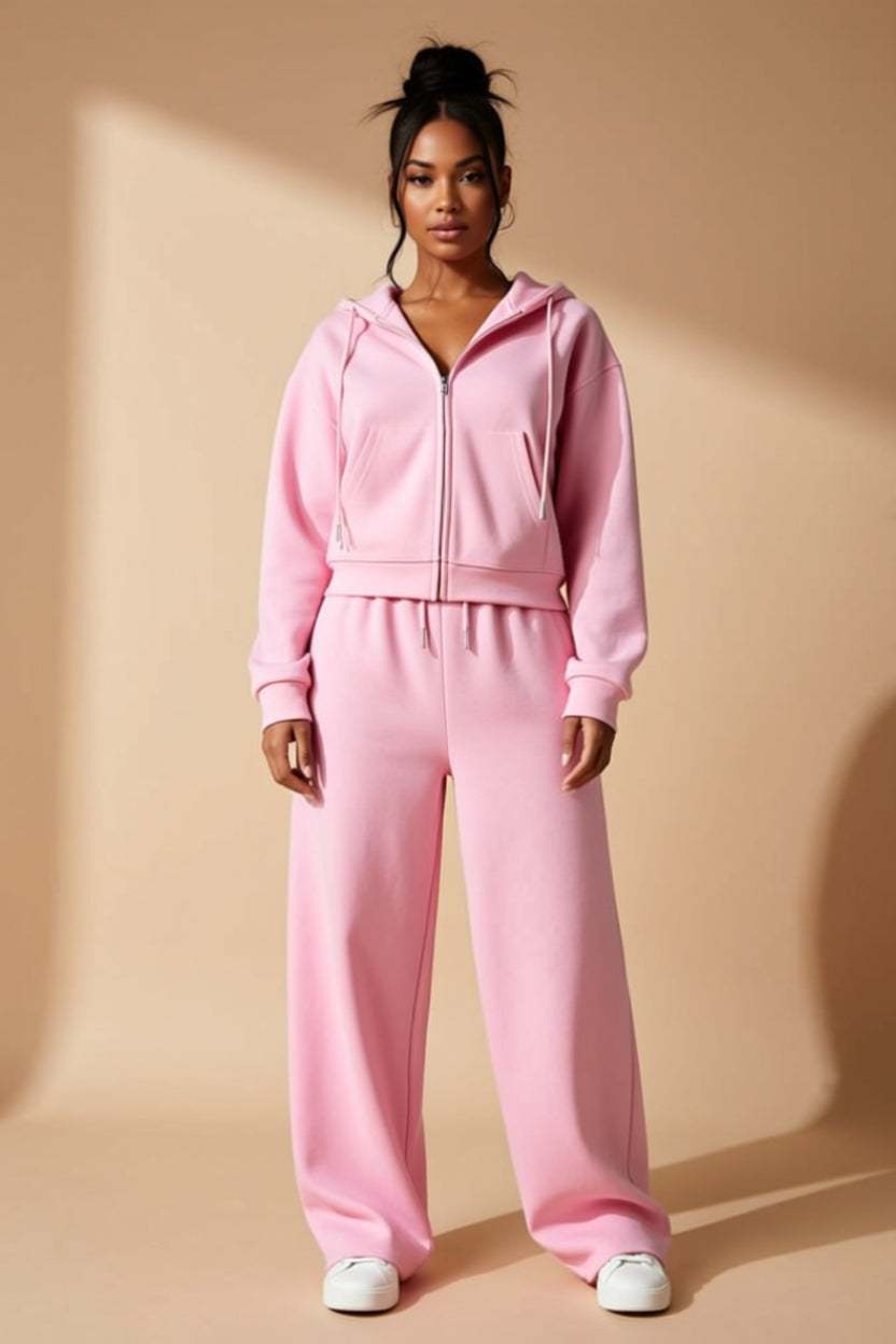 Zip-Up Hoodie and Wide-Leg Pants Two-Piece Lounge Set