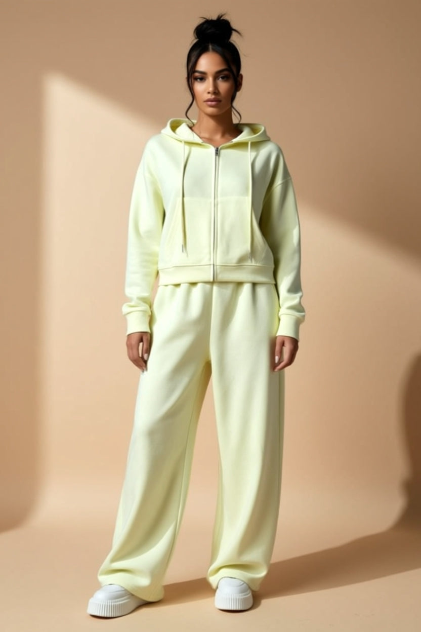 Zip-Up Hoodie and Wide-Leg Pants Two-Piece Lounge Set