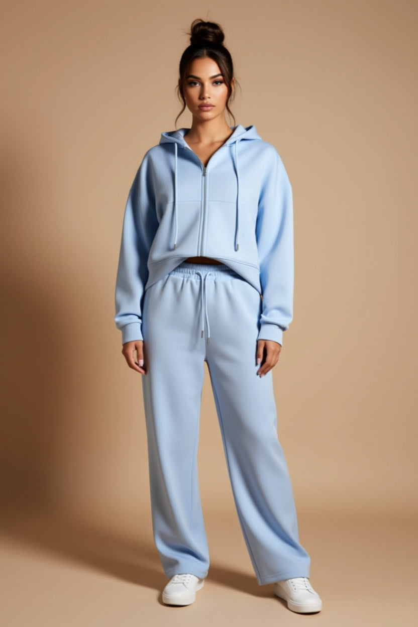 Zip-Up Hoodie and Wide-Leg Pants Two-Piece Lounge Set