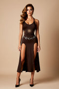 Tie-Back Halter Double-Slit Stretch Midi Dress