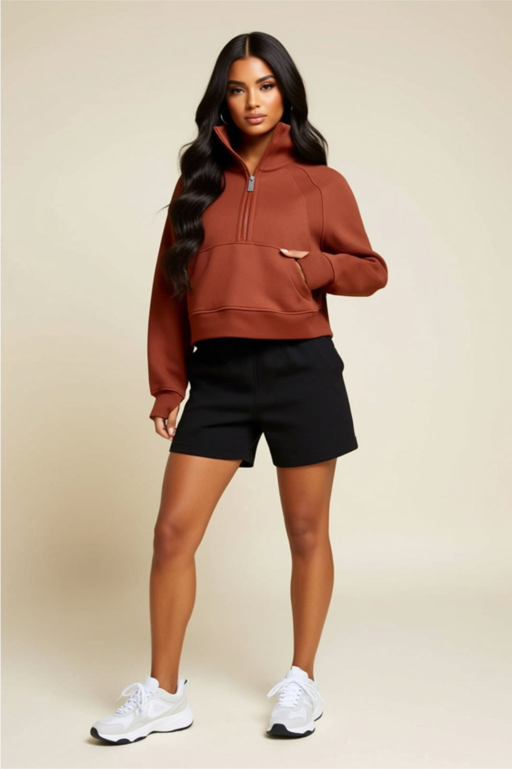 Quarter-Zip Pullover Sweatshirt with Kangaroo Pocket