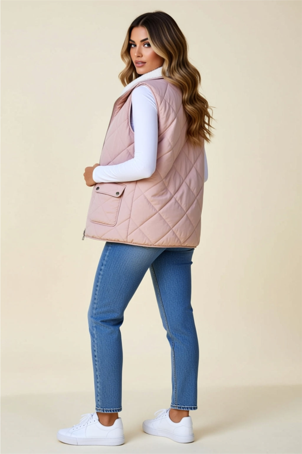 Reversible Quilted Vest with Zipper & Pockets