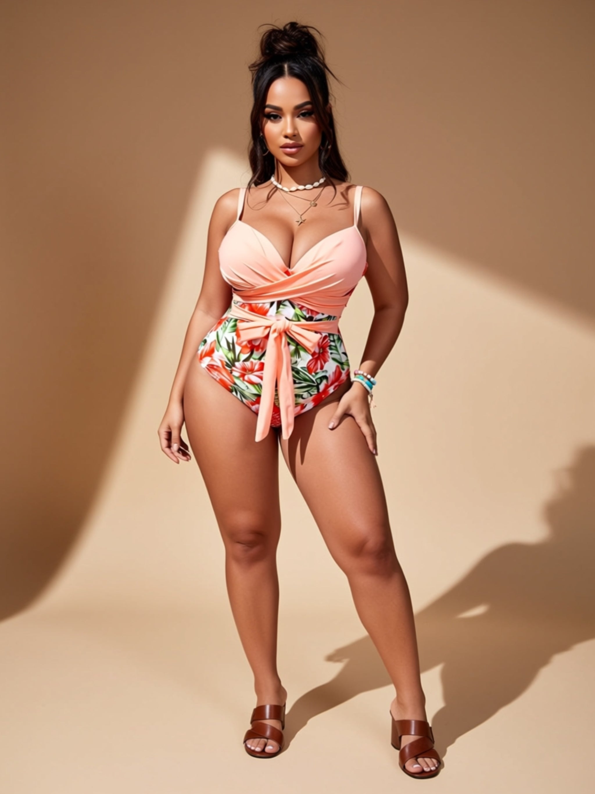 Sexy Full Body Print Knit Swimsuit