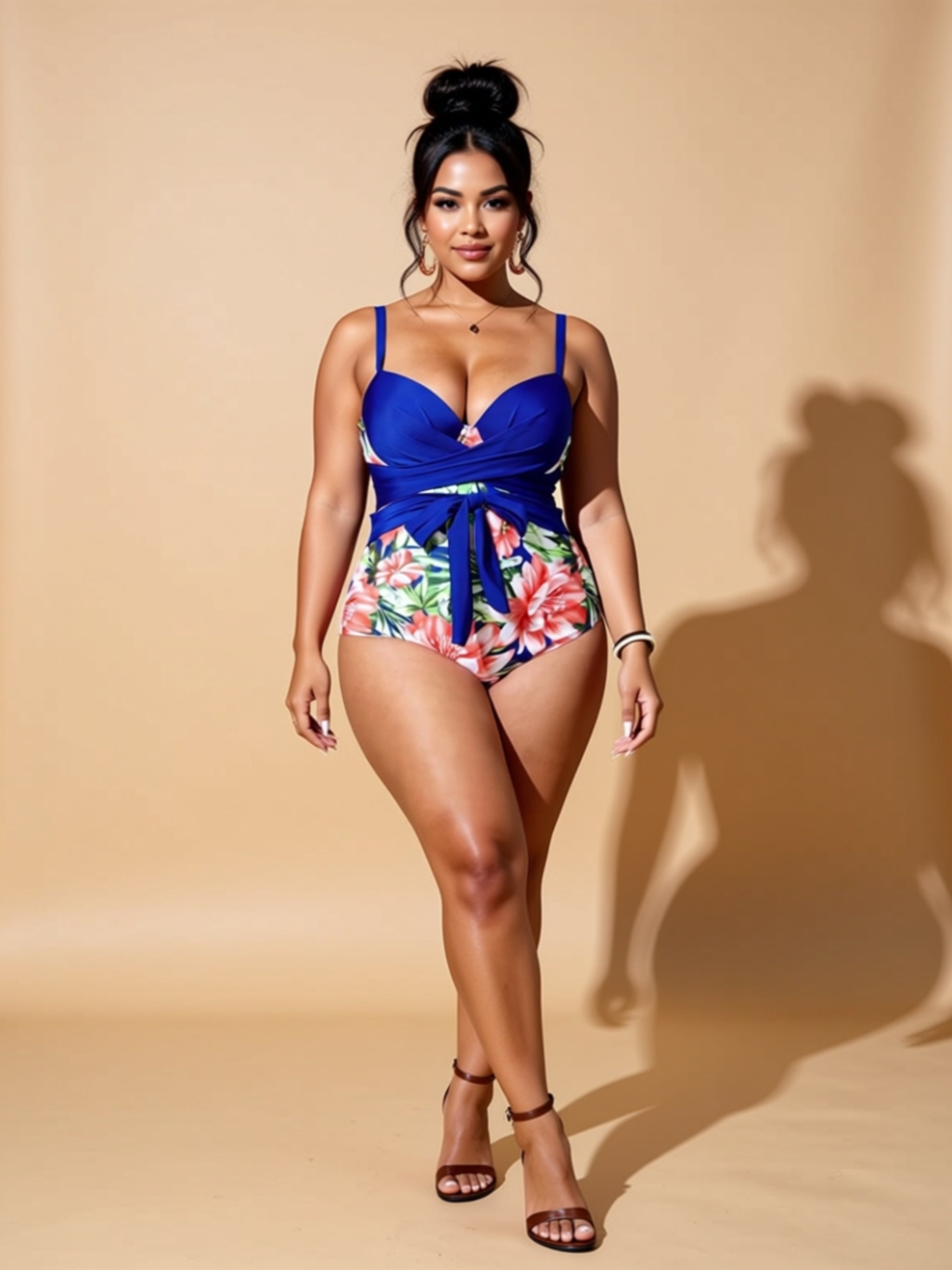 Sexy Full Body Print Knit Swimsuit