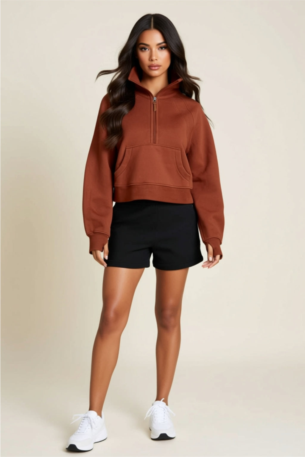 Quarter-Zip Pullover Sweatshirt with Kangaroo Pocket