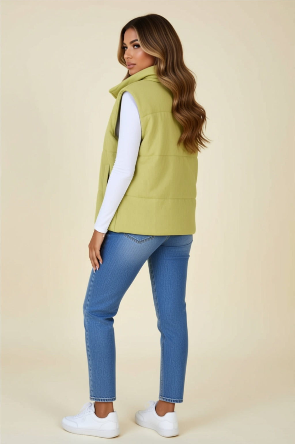 Zip Up Turtleneck Vest Coat