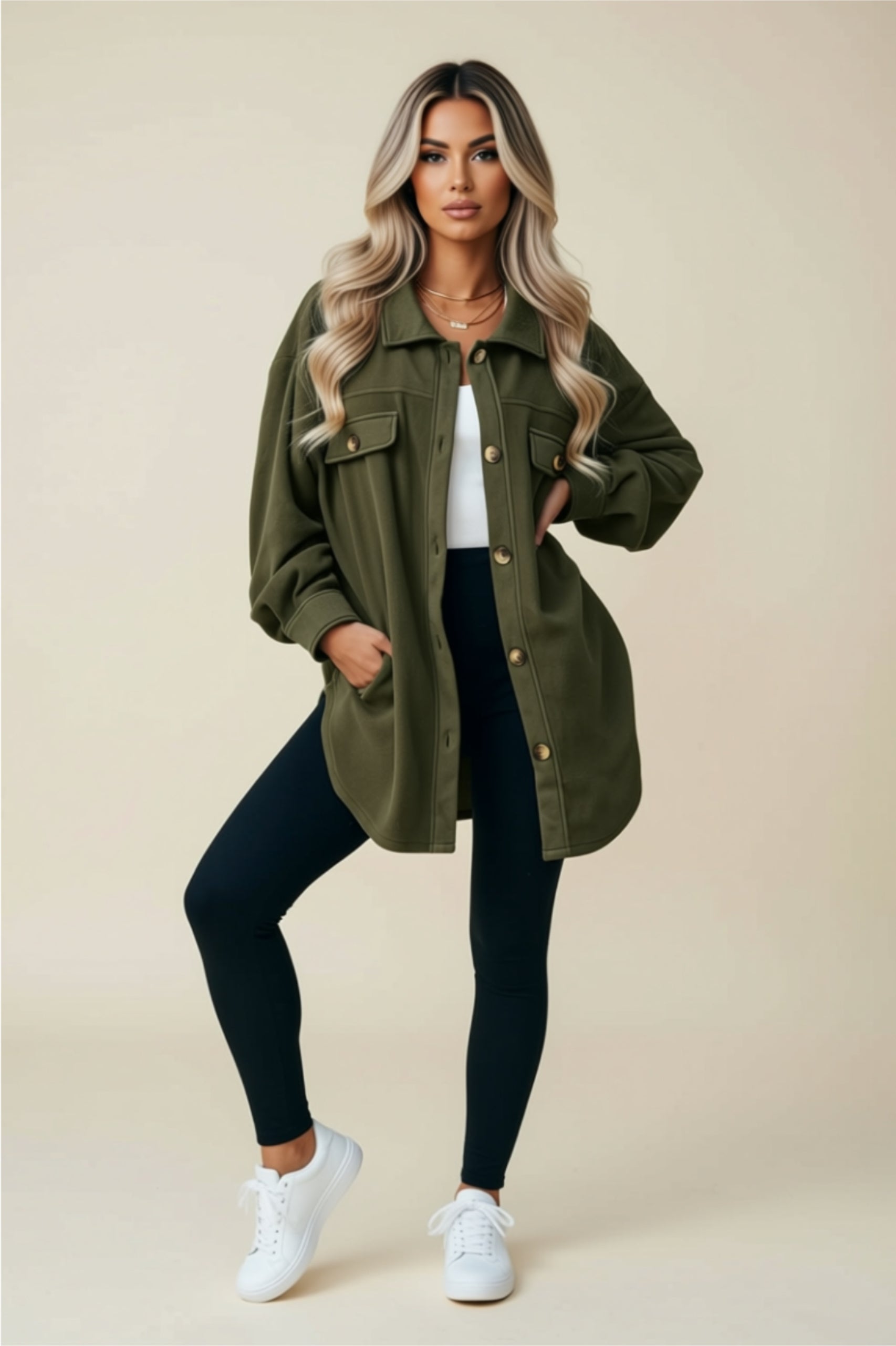 Oversized Button-Up Utility Jacket with Pockets