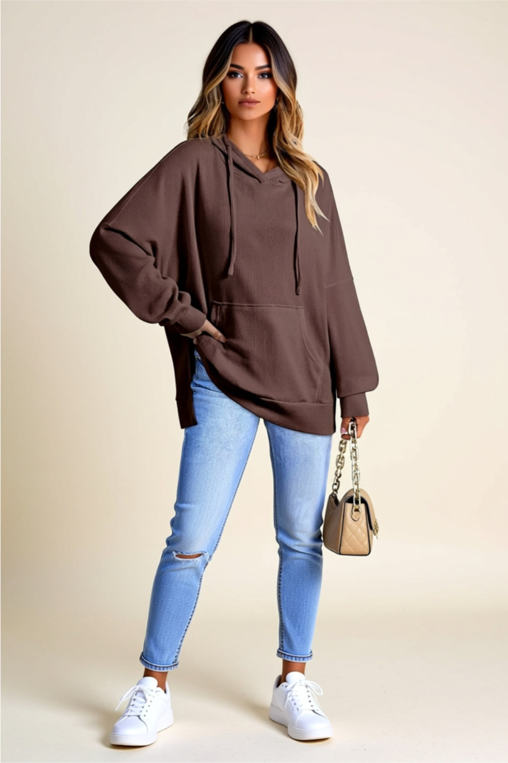 Oversized Drawstring Hoodie with Kangaroo Pocket
