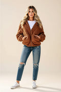 Brown Sherpa Zip-Up Jacket with Pockets