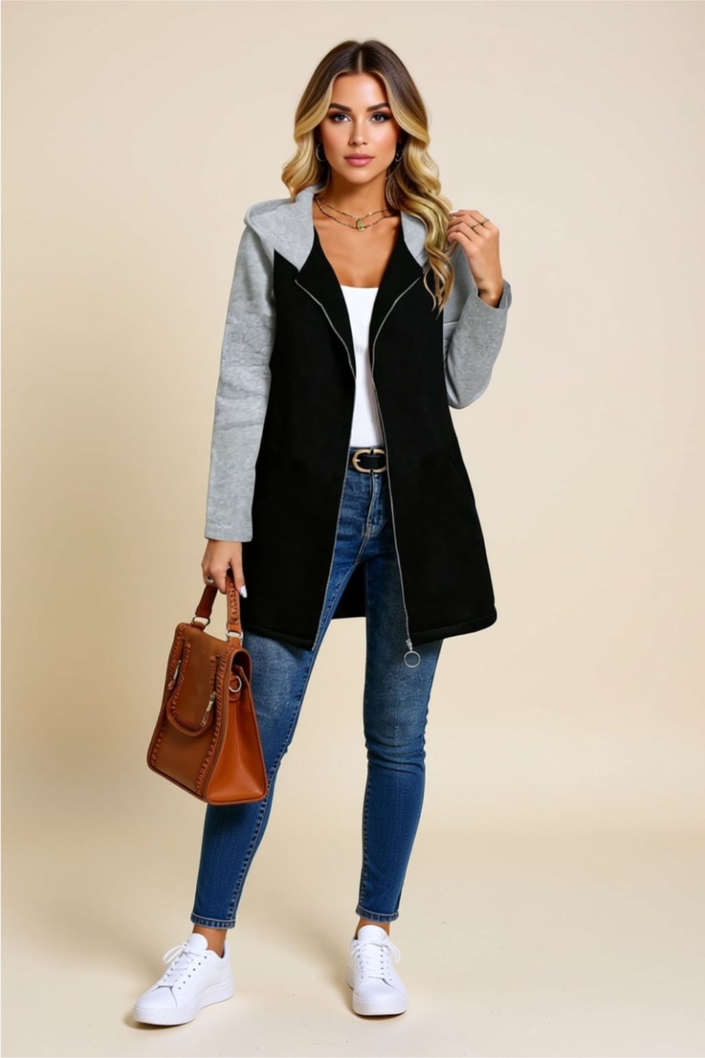 Hooded Zip-Up Jacket with Pockets