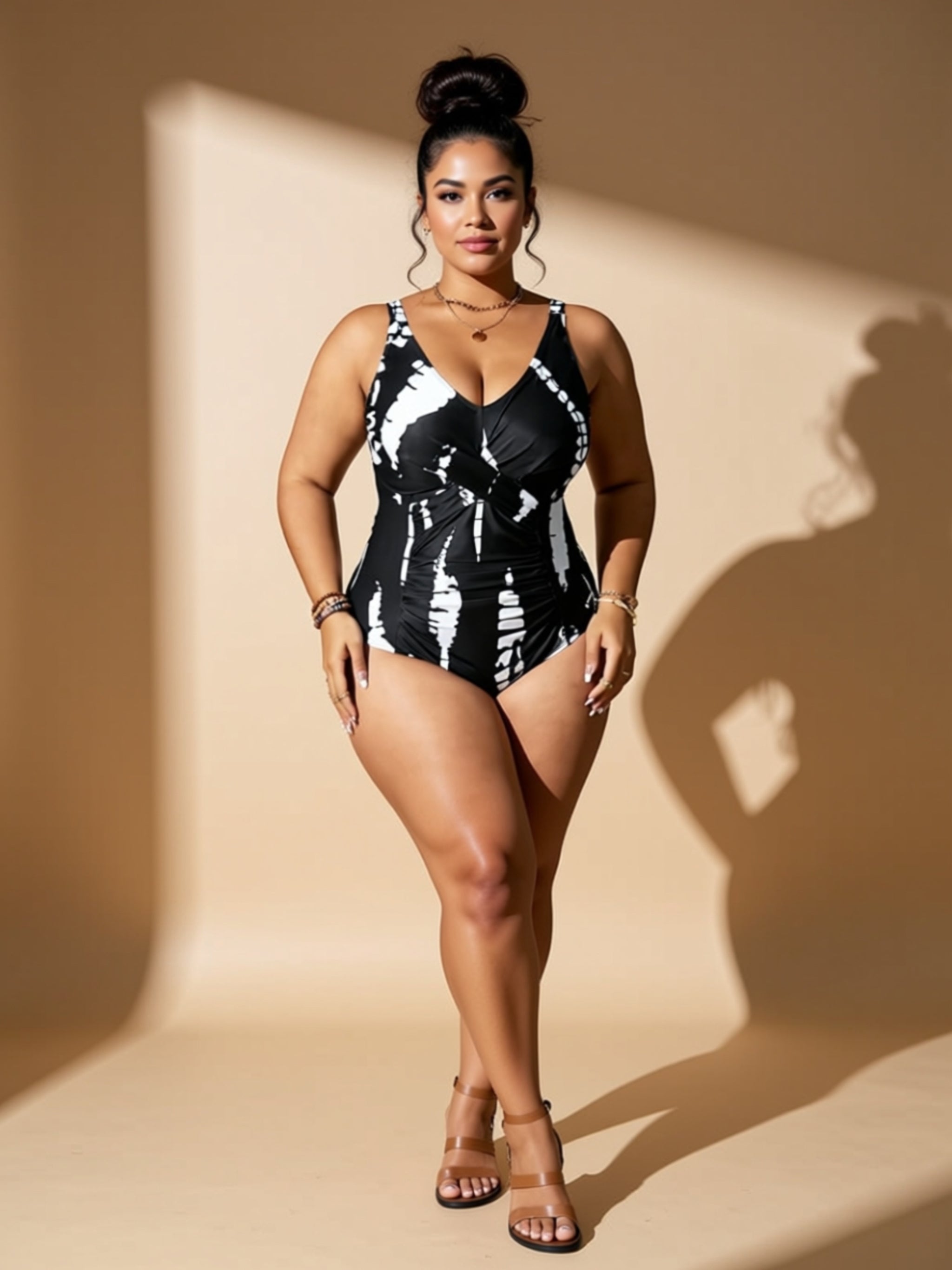 Sexy Full Body Print Knit Swimsuit
