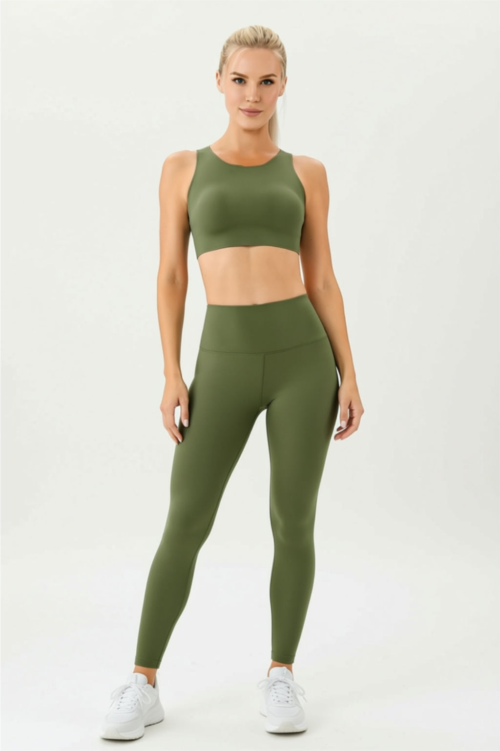 High-Neck Sports Crop Top with Built-In Padding