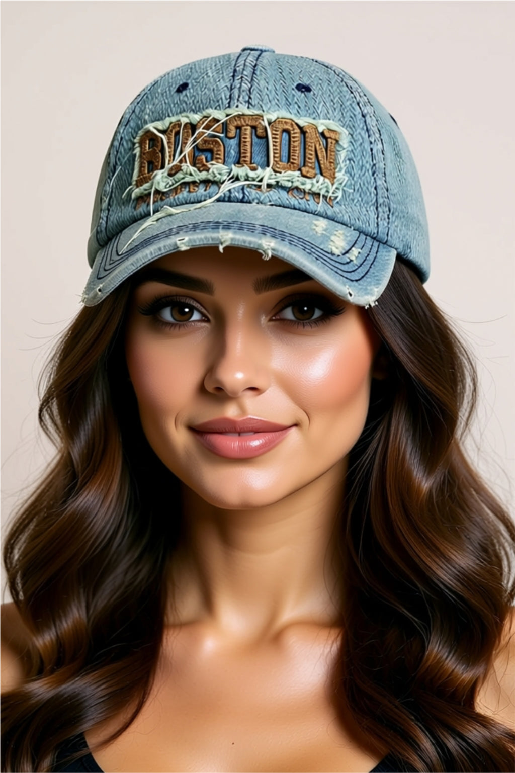 Cotton Baseball Cap with Embroidered Boston Patch
