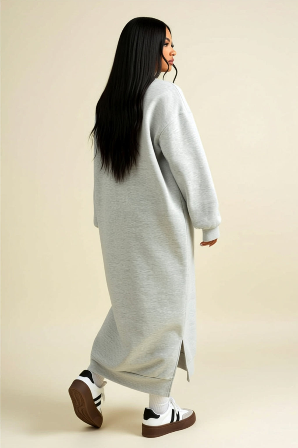 Robe longue décontractée à manches longues avec fente latérale