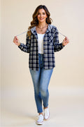 Plaid Button-Up Hooded Jacket with Drawstring & Pockets