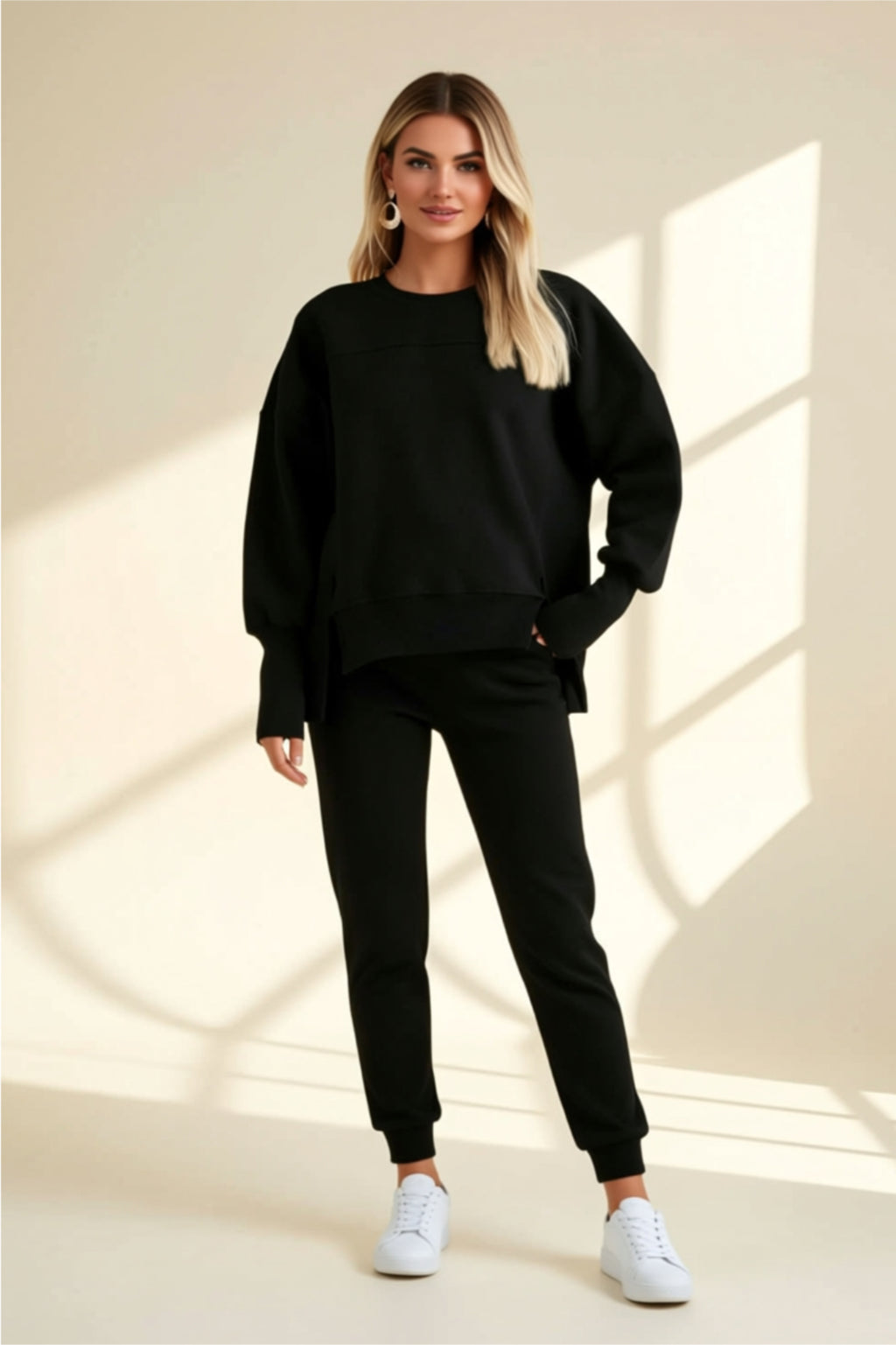 Oversized Long Sleeve Sweatshirt with Side Slits
