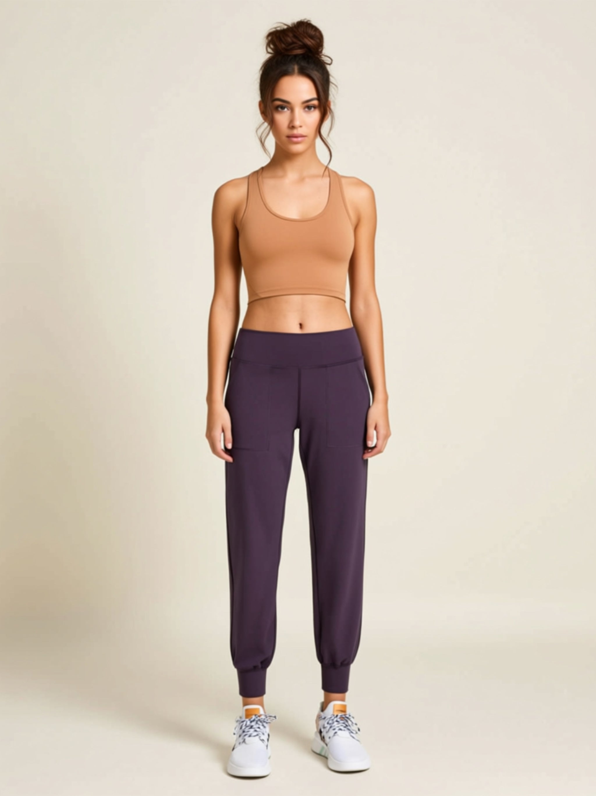 High‑Stretch Cropped Tapered Pants