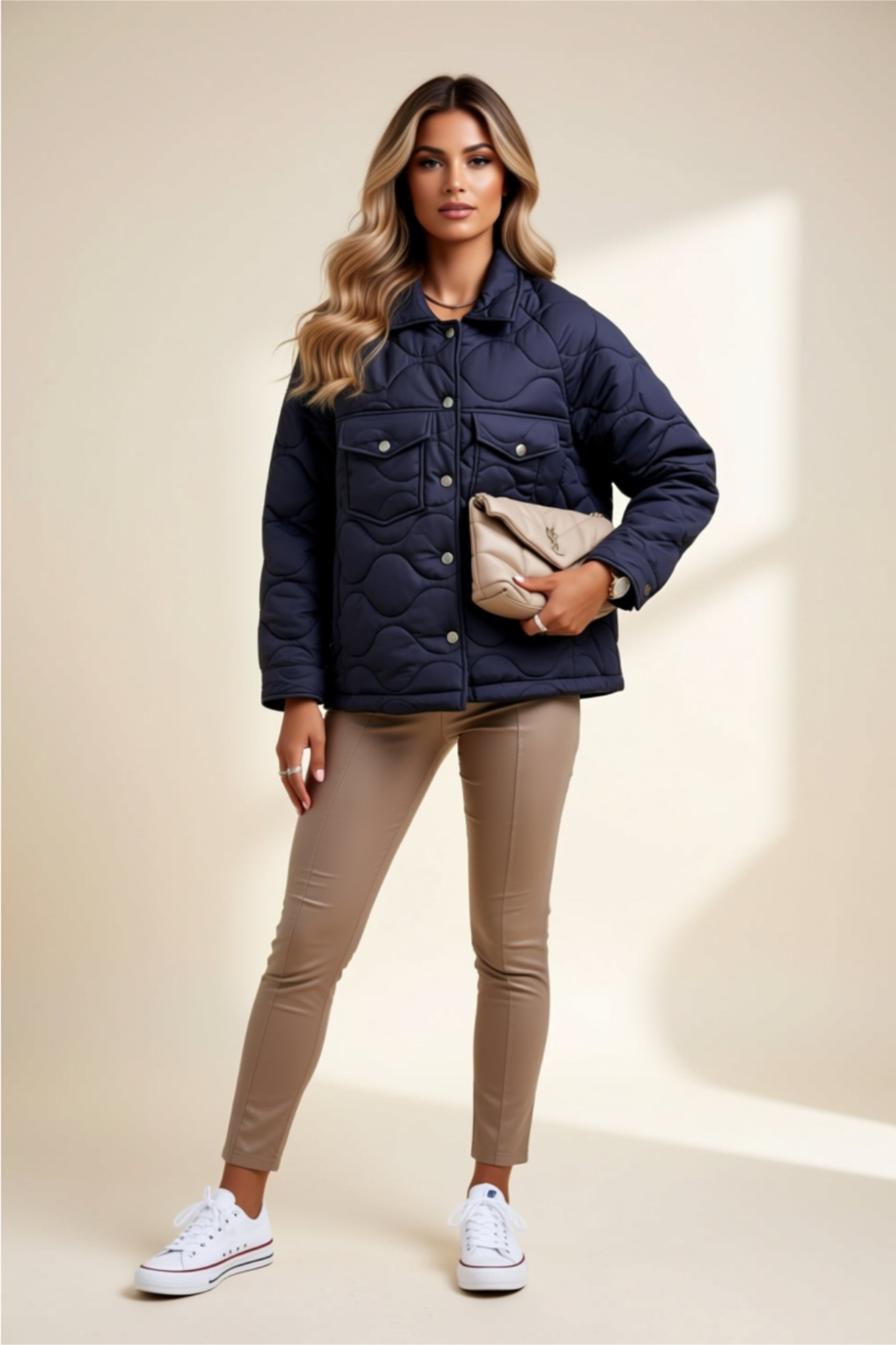 Quilted Button-Up Jacket with Pockets