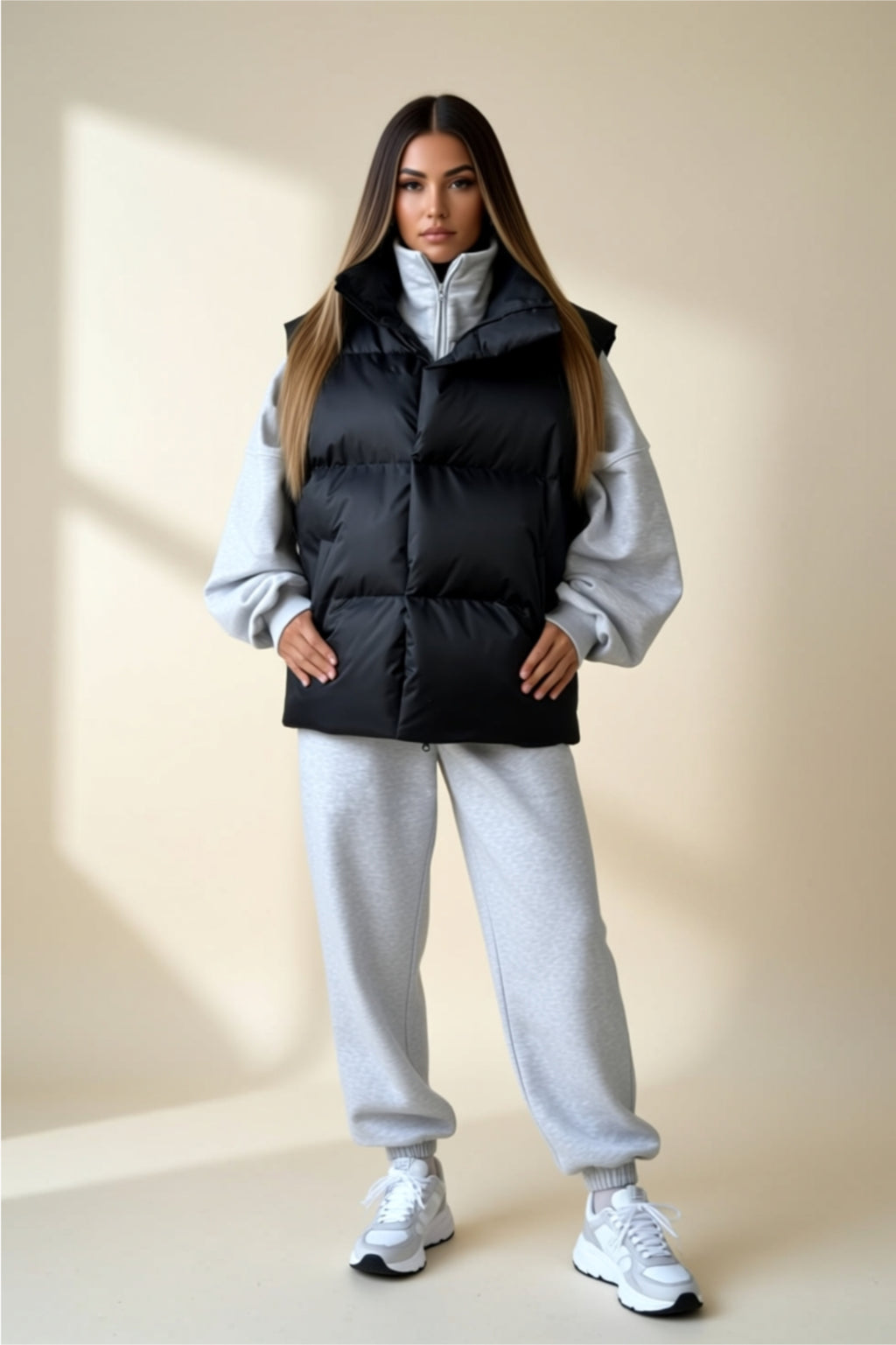 Oversized Puffer Vest with High Collar