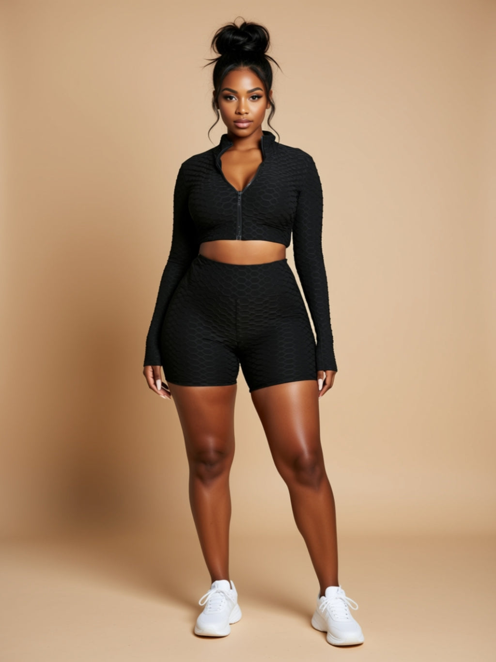 Sporty Long Sleeve Knit Short Set