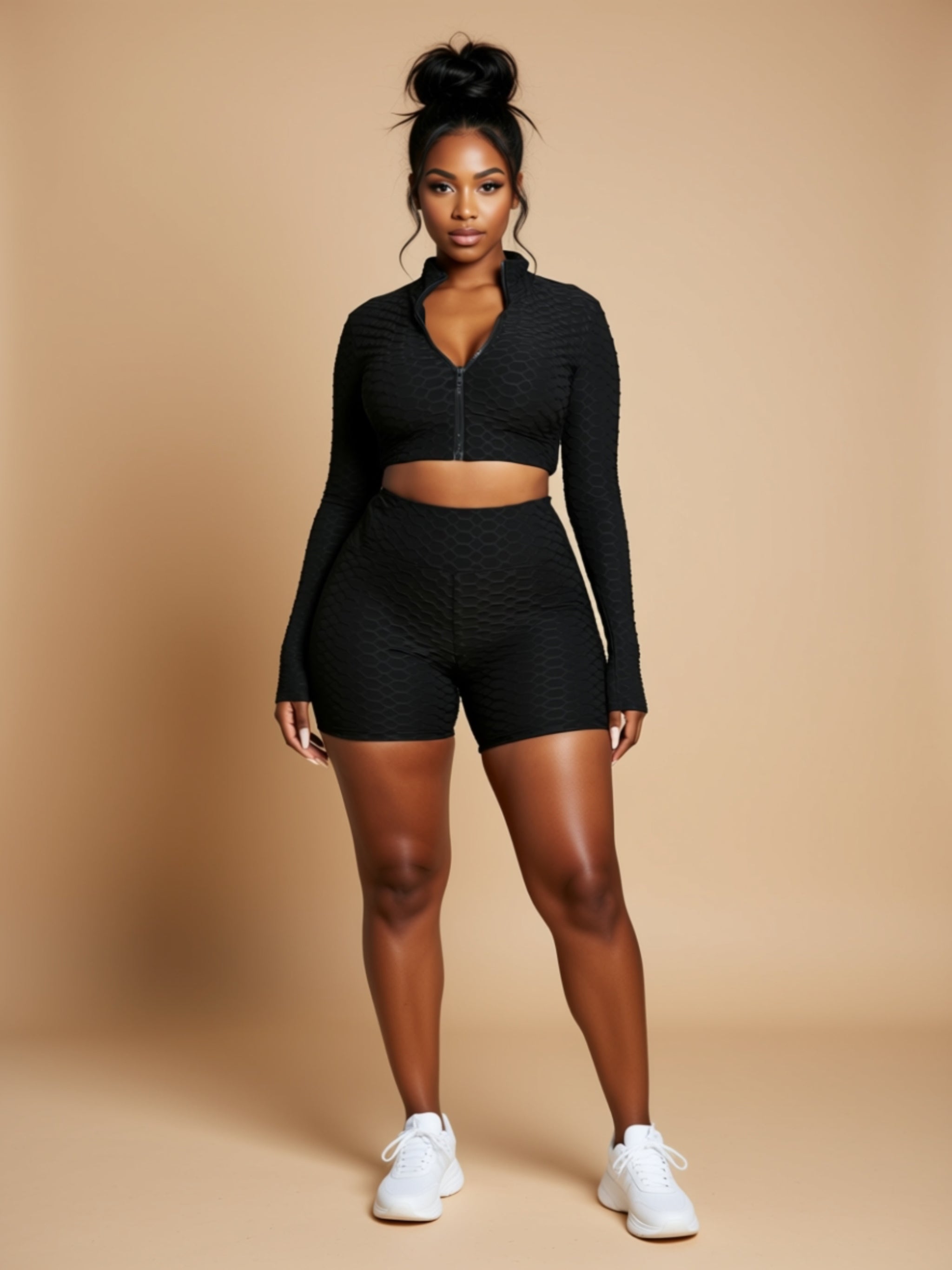 Sporty Long Sleeve Knit Short Set