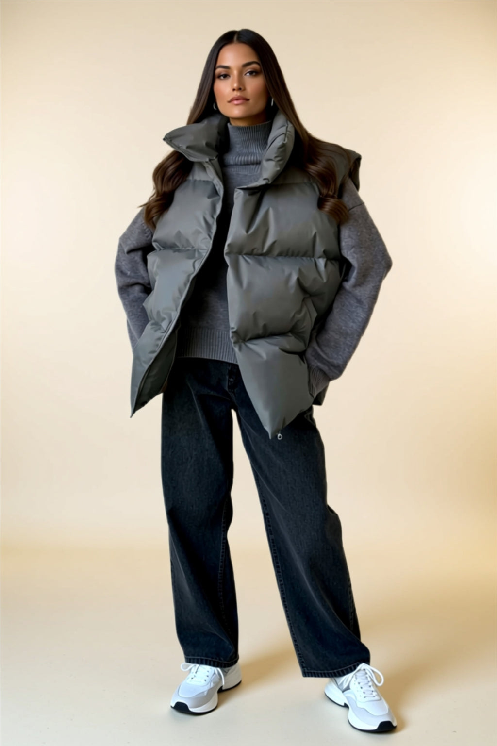 Oversized Puffer Vest with High Collar