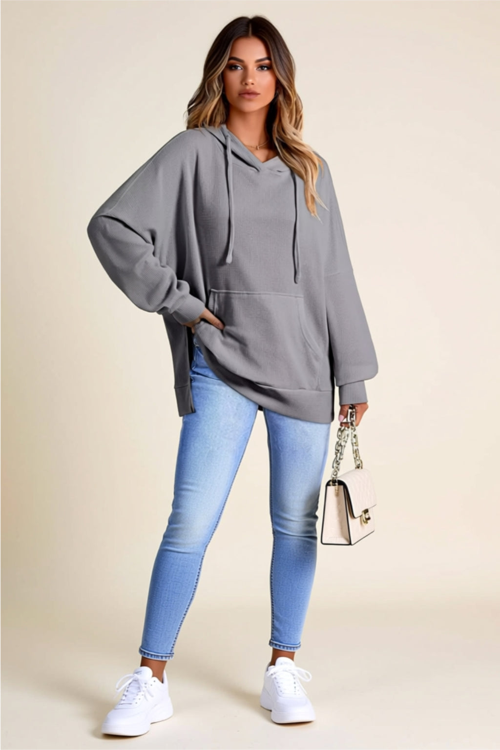 Oversized Drawstring Hoodie with Kangaroo Pocket
