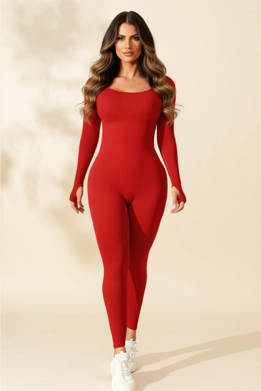 Long Sleeve Ribbed Active Jumpsuit