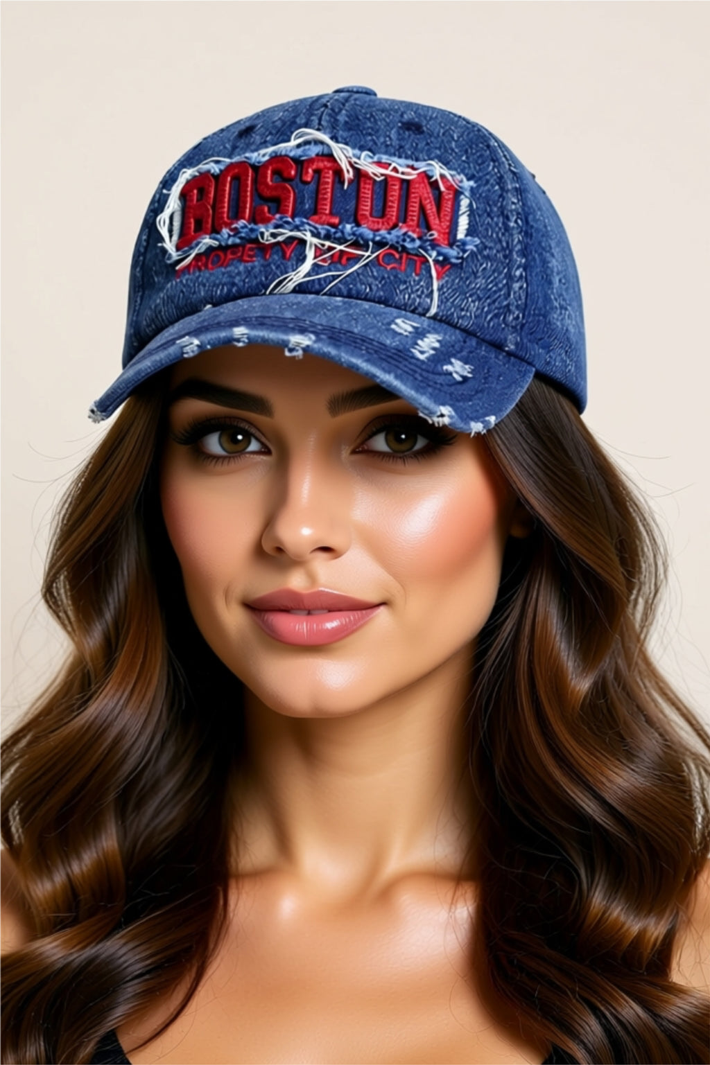 Cotton Baseball Cap with Embroidered Boston Patch