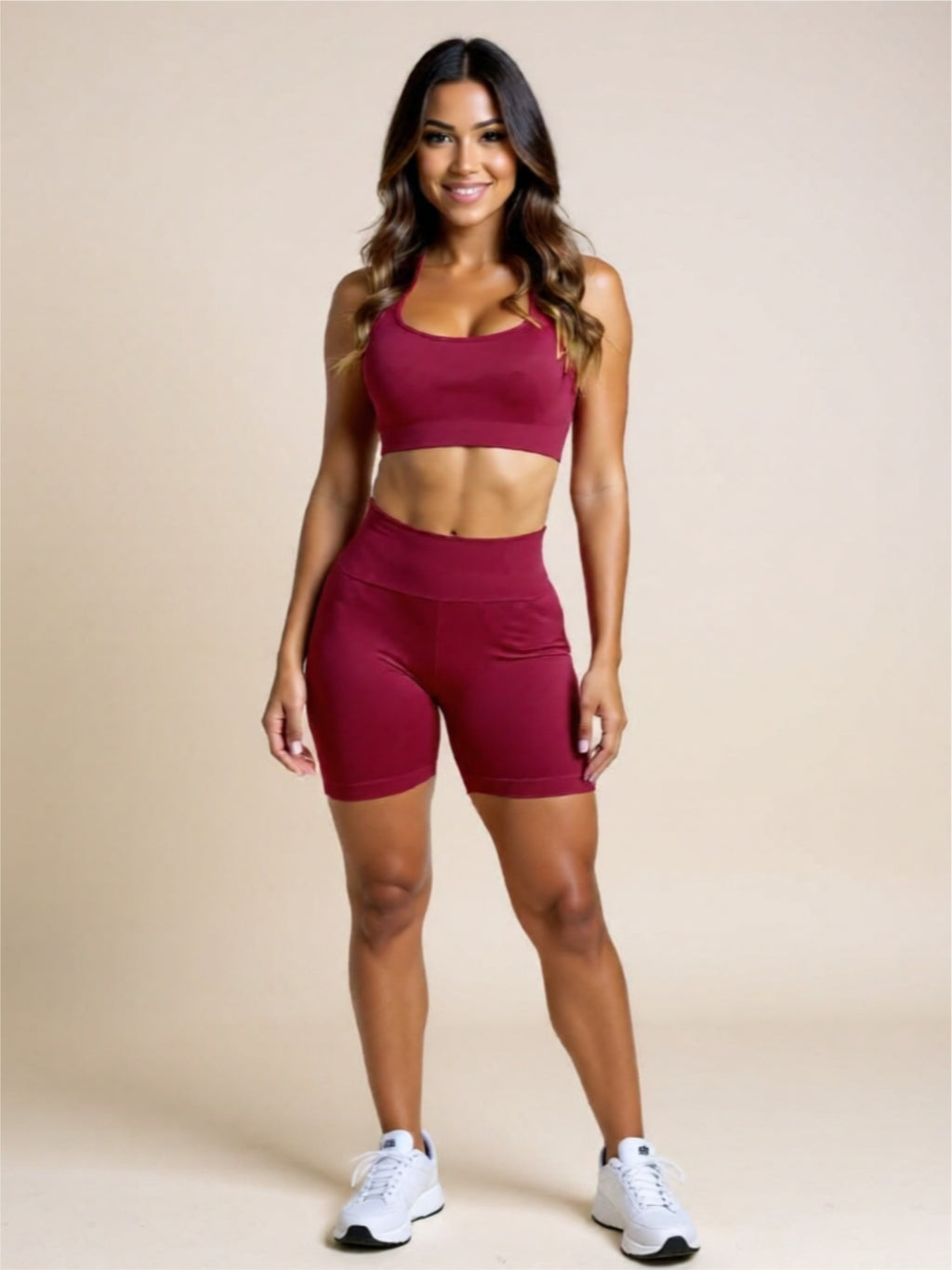 Dehnbarer Sport-BH & Biker-Shorts Fitness-Outfit