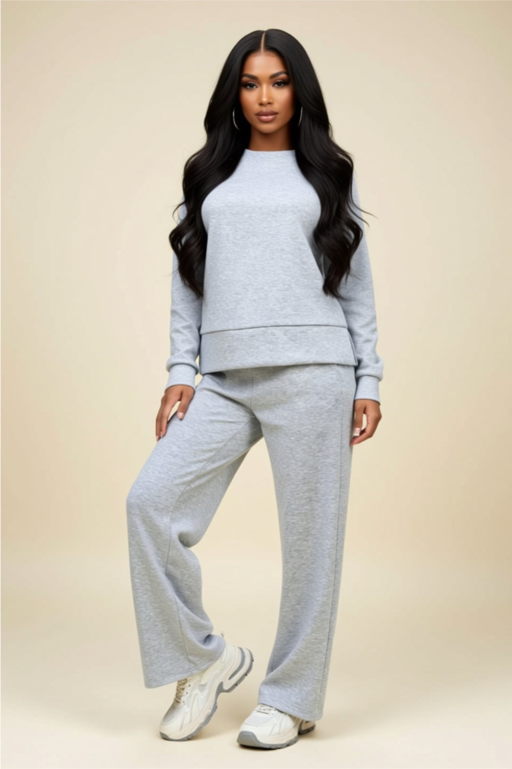Round Neck Sweatshirt and Pants Set