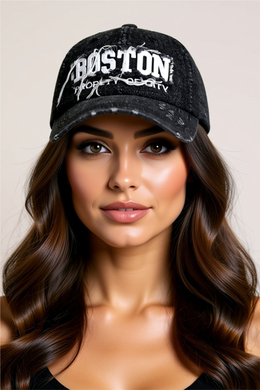 Cotton Baseball Cap with Embroidered Boston Patch